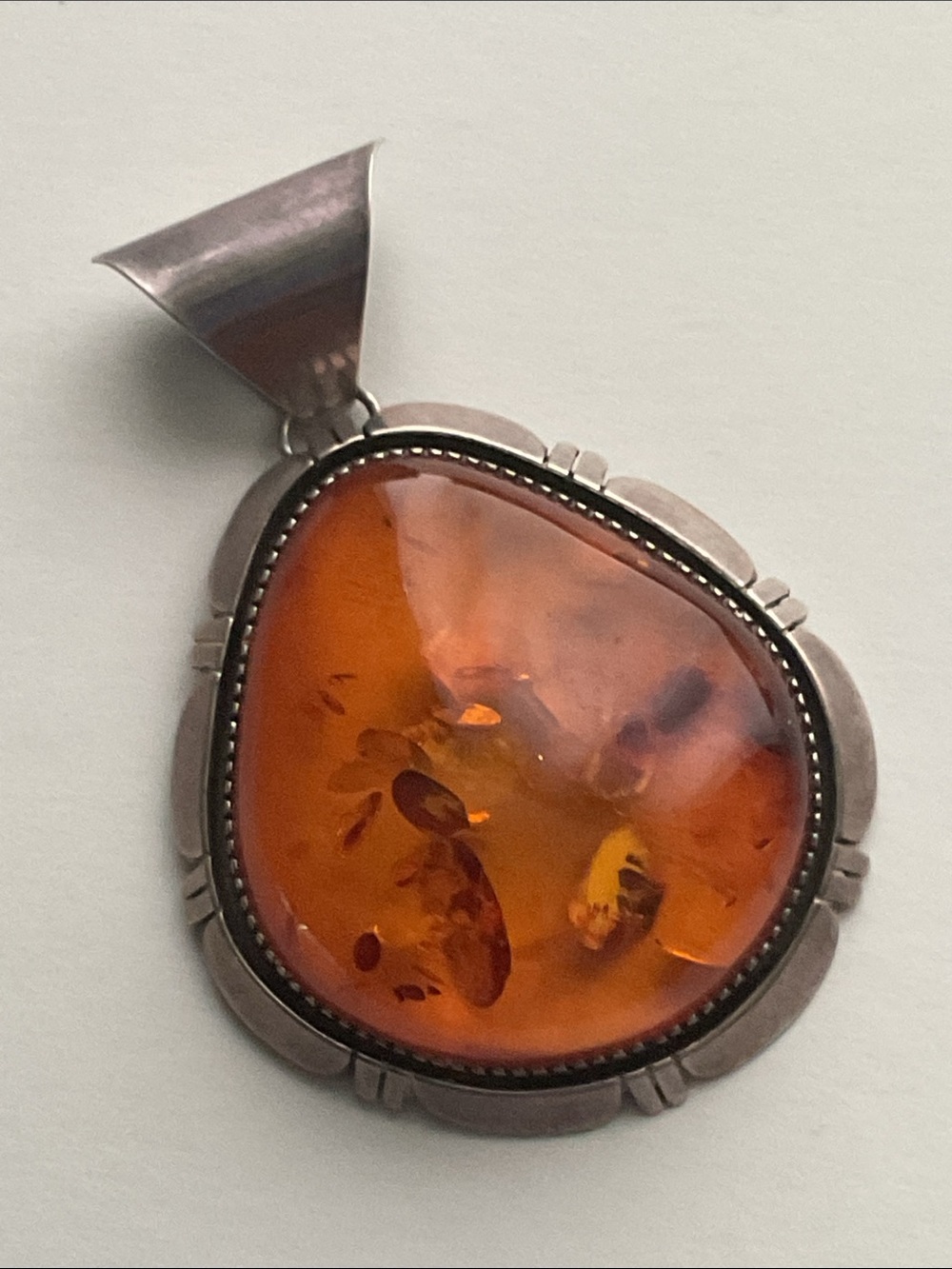 Vintage Southwestern Amber Sterling Silver Pendant (large)